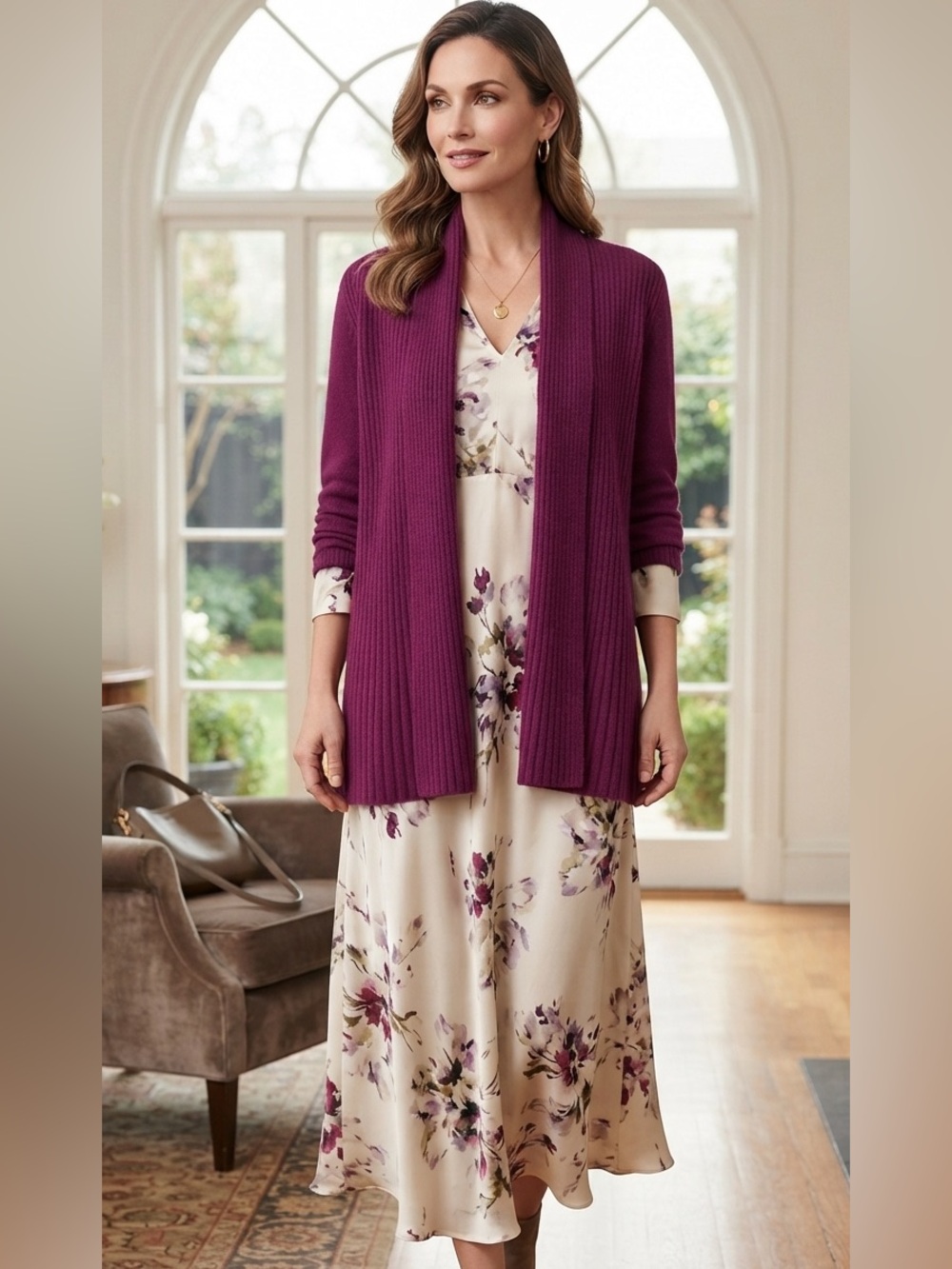 Charter Club Rich Purple Open Front cashmere Cardigan